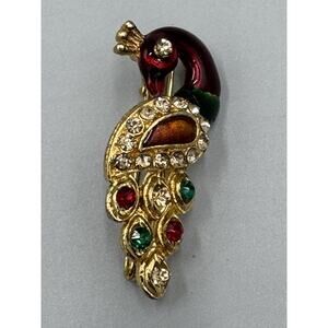 Peacock Swan Colorful Bird Rhinestone Gold Colored Lapel Pin Brooch